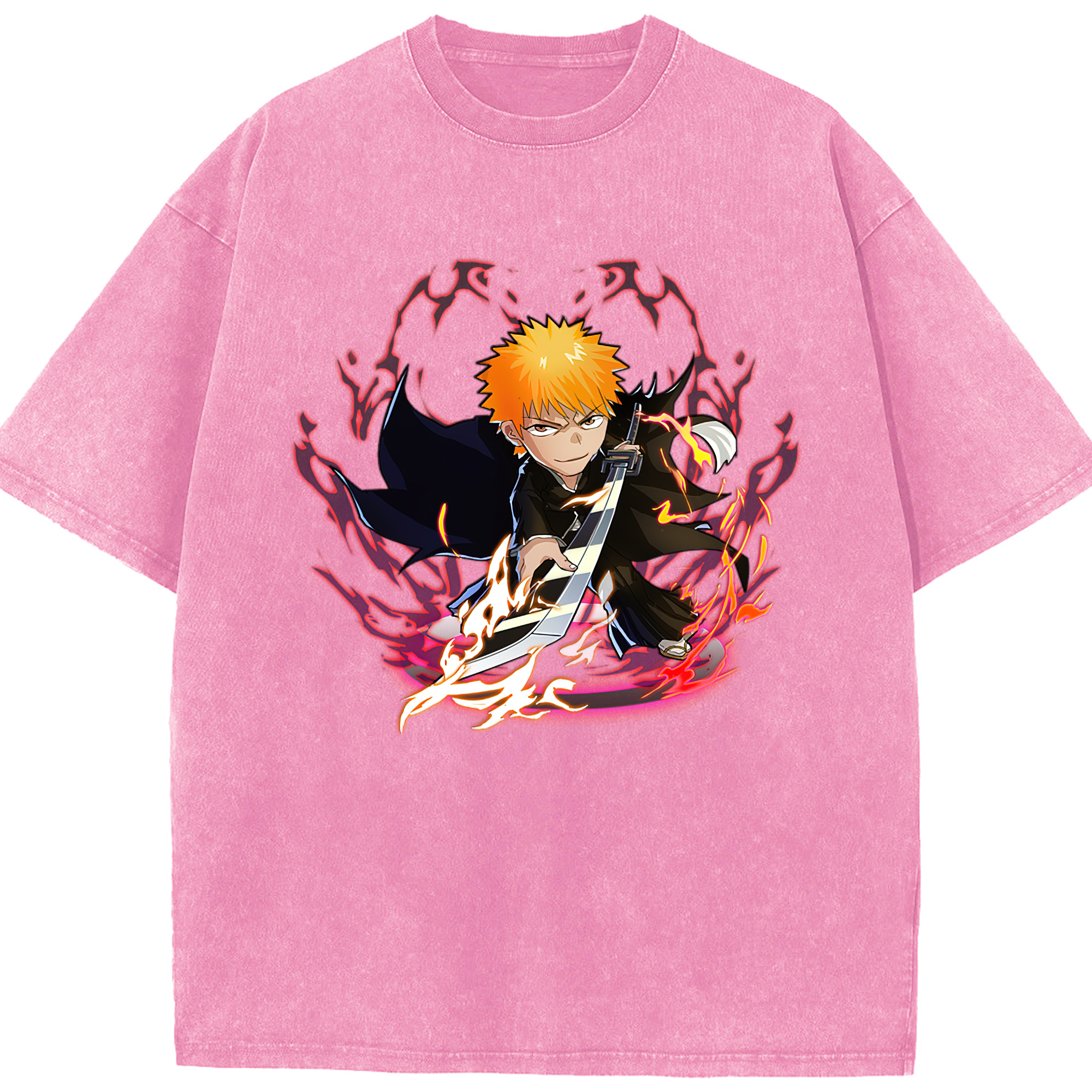 （画像用） ブリーチ 黒崎一護（くろさき いちご）BLEACH Kurosaki Ichigo 綿100% ヴィンテージ風 半袖Tシャツ（フロントプリント）